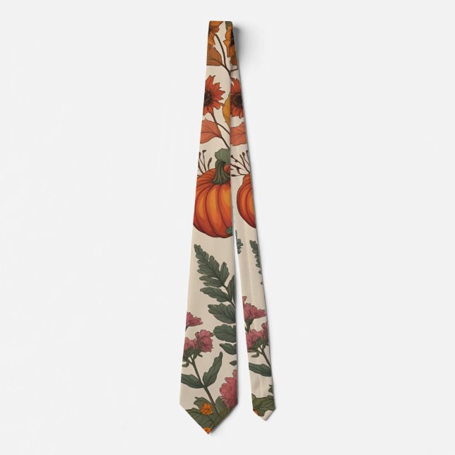 Rustic Fall Floral Pumpkin–Autumn Harvest  Tie (Front)
