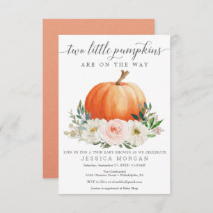 Rustic Fall Floral Pumpkin Twin Baby Shower Invitation