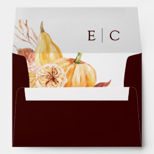 Rustic Fall Floral Pumpkin Wedding 5x7 Burgundy  Envelope