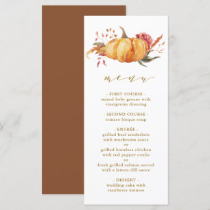 Rustic Fall Floral Pumpkin Wedding Gold Script Menu