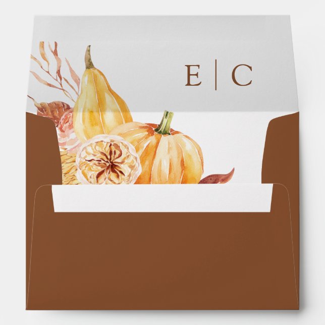 Rustic Fall Floral Pumpkin Wedding Terracotta 5x7  Envelope (Back (Bottom))