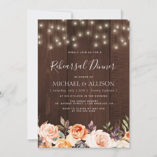 rustic fall floral rehearsal dinner invitation (Front)
