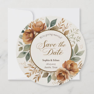 Rustic Fall Floral Round Save the Date Wedding