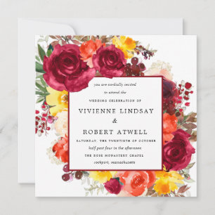 Rustic Fall Floral Square Wedding Invitation