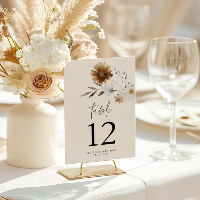 Rustic Fall Floral Table Number Card (Elegant Fall Floral Table Number Sign)