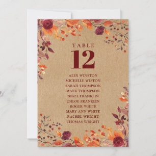 Rustic Fall Floral Table Number Seating Chart