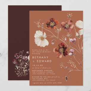 Rustic Fall Floral Terracotta Rehearsal Dinner Invitation