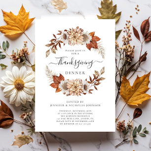 Rustic Fall Floral Thanksgiving Dinner  Invitation