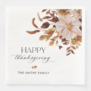Rustic Fall Floral Thanksgiving Paper Napkin