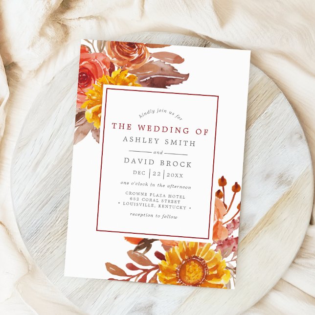 Rustic Fall Floral Watercolor Wedding Invitation (Creator Uploaded)