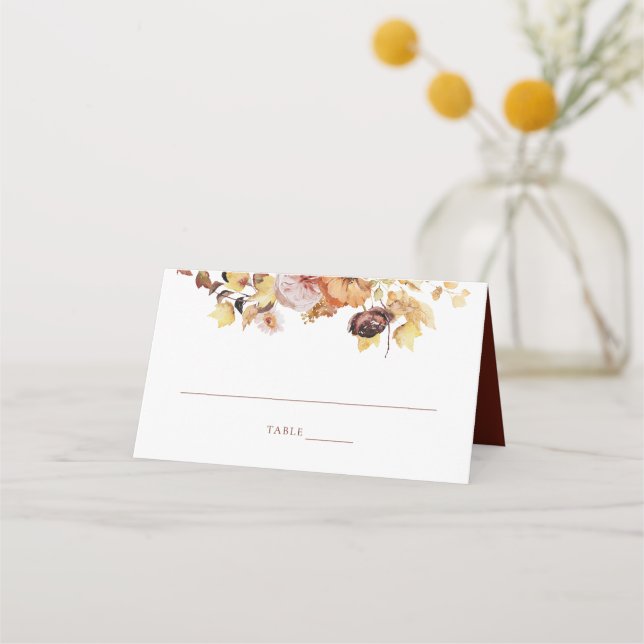 Rustic Fall Floral Wedding Folded Place Card (Front)