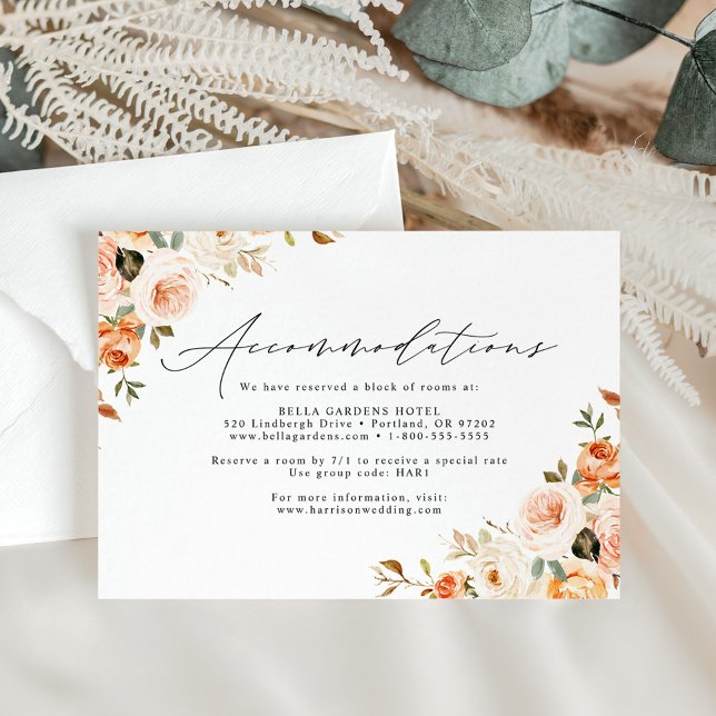 Rustic Fall Floral Wedding Hotel Accommodations Enclosure Card (Creator Uploaded)