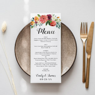 Rustic Fall Floral Wedding Monogram Dinner Menu