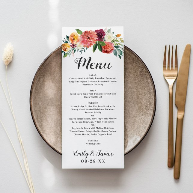 Rustic Fall Floral Wedding Monogram Dinner Menu (Creator Uploaded)