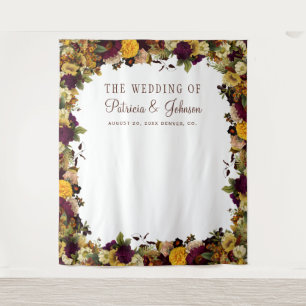 Rustic fall floral wedding photo booth backdrop tapestry