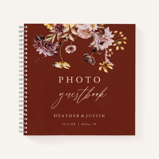 Rustic Fall Floral Wedding Photo Guestbook Notebook (Front)