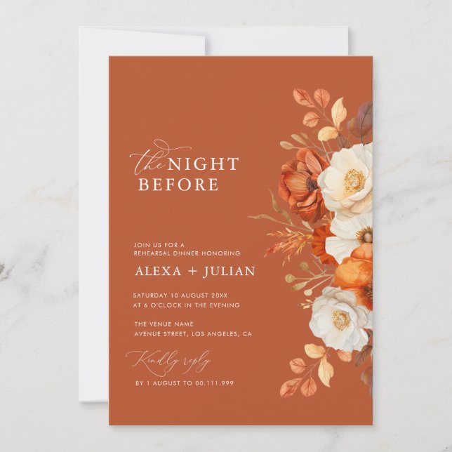 rustic fall floral wedding rehearsal dinner invitation (Front)