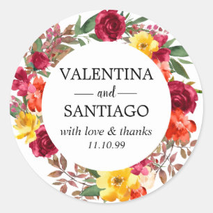 Rustic Fall Floral Wedding Thank You Favour Classic Round Sticker
