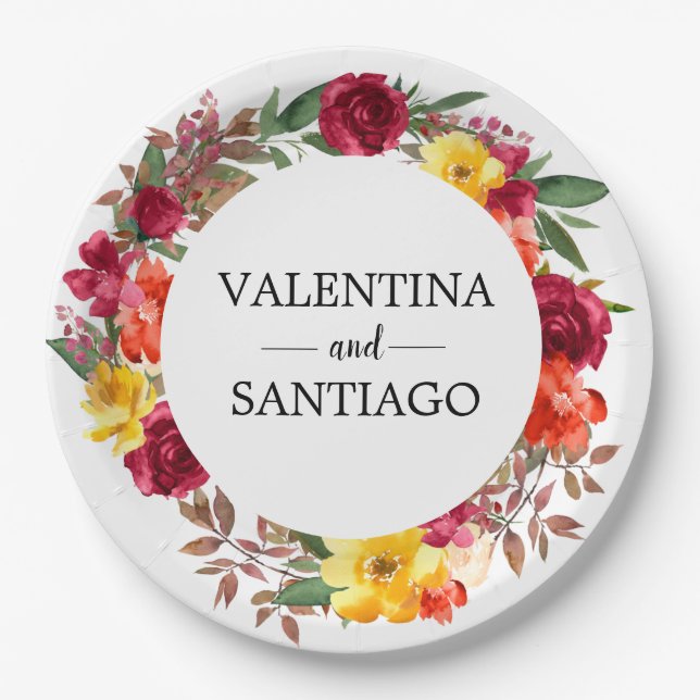Rustic Fall Floral Wedding Thank You Favour Paper Plate (Front)