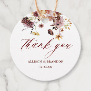 Rustic Fall Floral Wedding Thank You Favour Tags