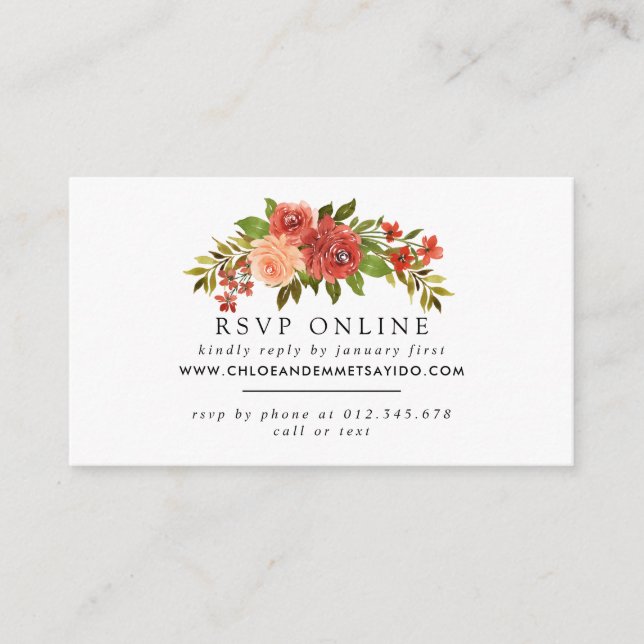 Rustic Fall Floral Wedding Website RSVP Enclosure Card (Front)