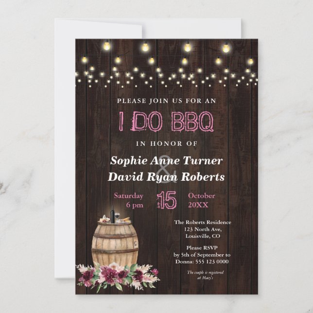 Rustic Fall Floral Wine Barrel Vineyard I DO BBQ Invitation (Front)