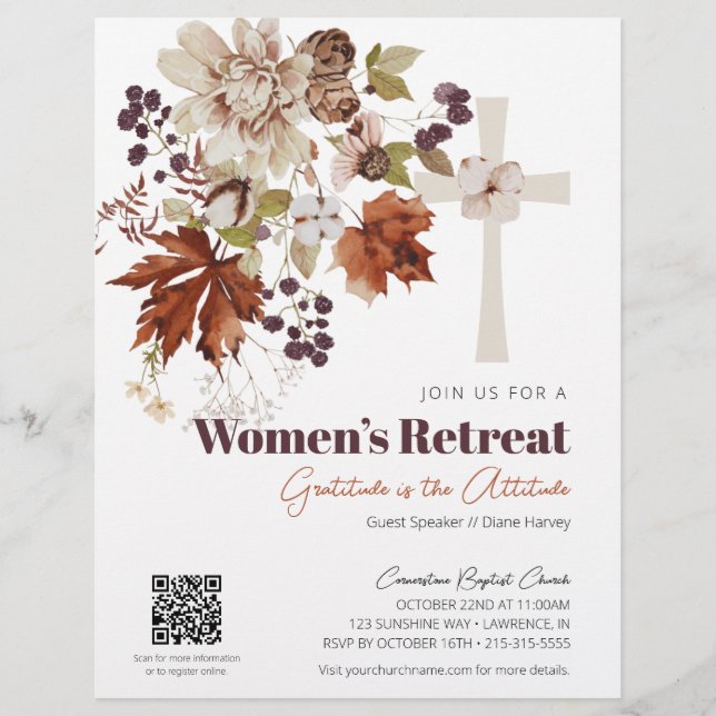 Rustic Fall Floral Women's Church Retreat Flyer (Front)