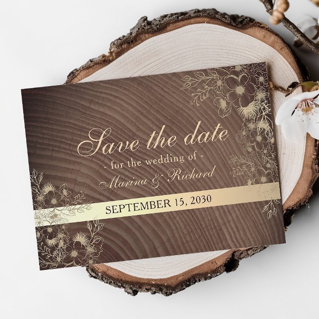 Rustic Fall Floral Wood Wedding Save The Date (Creator Uploaded)