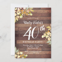 Rustic Fall Florals Gold Foil Dots 40th Birthday