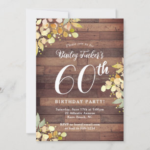 Rustic Fall Florals Gold Foil Dots 60th Birthday Invitation