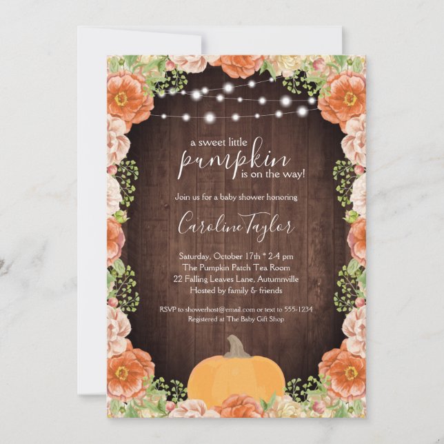 Rustic Fall Florals Wood Baby Shower Invitation (Front)