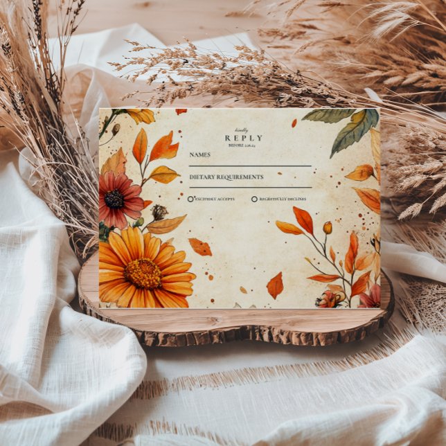 Rustic Fall Flower Wedding RSVP Card (Creator Uploaded)