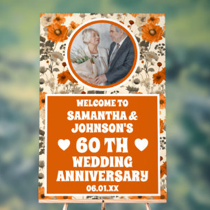 Rustic Fall Flowers Photo 60th Wedding Anniversary Acrylic Sign