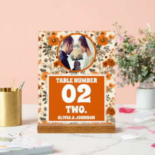 Rustic Fall Flowers Photo Wedding Table Number Acrylic Sign