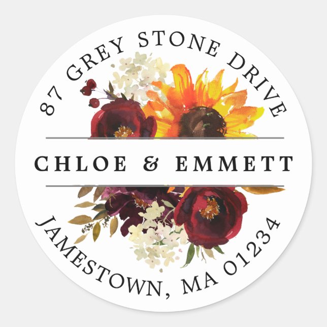 Rustic Fall Flowers Return Address Label (Front)
