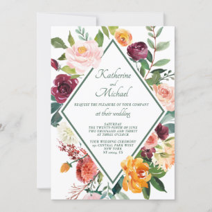 Rustic Fall Flowers Sage Green Wedding Invitation