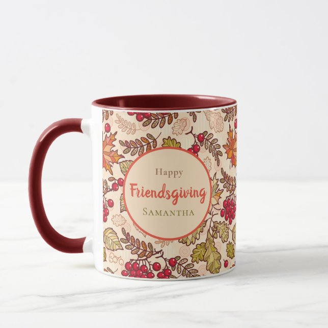 Rustic Fall Foliage & Berry Custom Friendsgiving  Mug (Left)