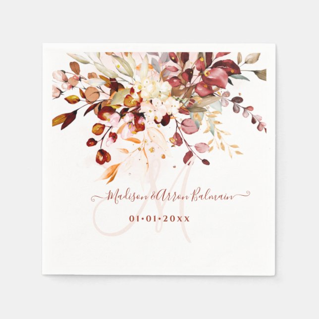 Rustic Fall Foliage Gum Eucalyptus Monogram Napkin (Front)