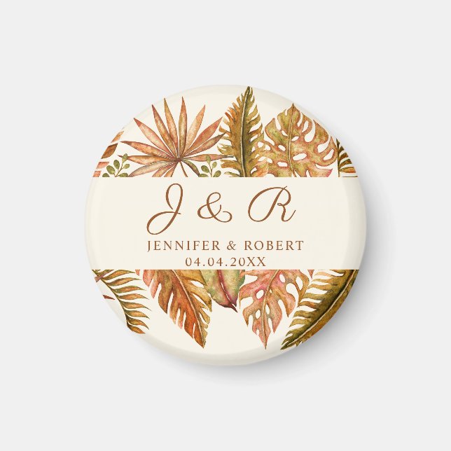 Rustic Fall Foliage Monogram Round Wedding Round Magnet (Front)