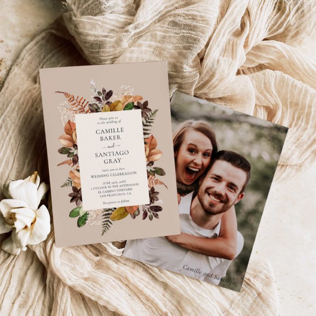 Rustic Fall Foliage Photo Wedding Invitation (Rustic Fall Wedding Photo Invitation)