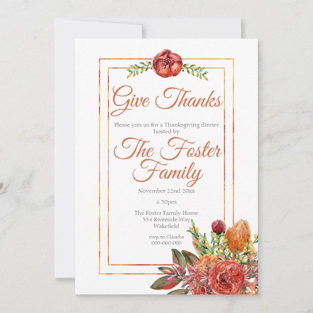 Rustic Fall Foliage Thanksgiving Dinner Invitation (Front)