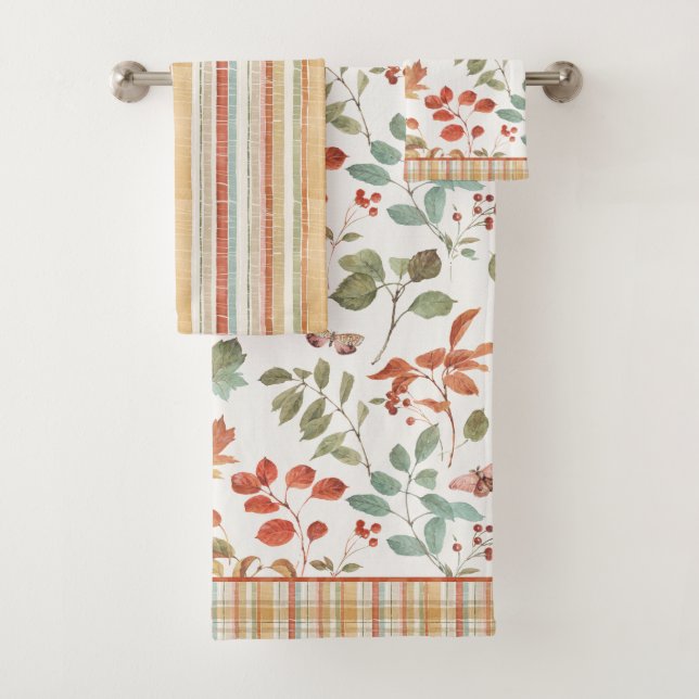 Rustic Fall Foliage Watercolor Bath Towel Set (Insitu)