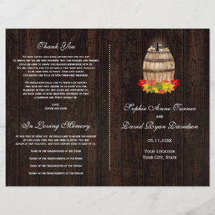 Rustic Fall Foliage Wine Barrel Wedding Program Flyer