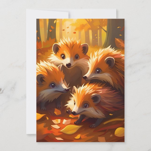 Rustic Fall Foliage Woodland Hedgehog Haven Announcement (Front)