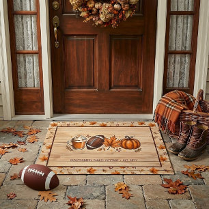 Rustic Fall Football Pumpkin Autumn Personalised Doormat