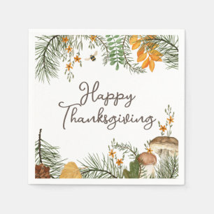 Rustic Fall Forest Mushrooms Leaves Thanksgiving  Napkin