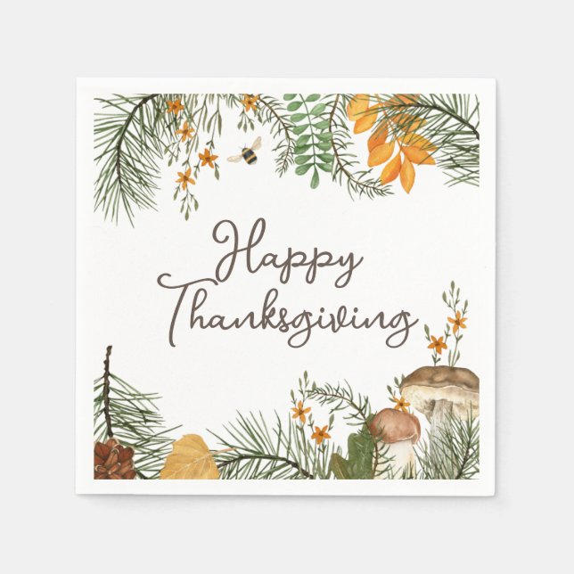 Rustic Fall Forest Mushrooms Leaves Thanksgiving  Napkin (Front)