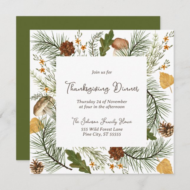 Rustic Fall Forest Thanksgiving Dinner Invitation (Front/Back)