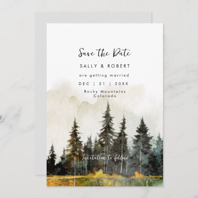 rustic fall forest wedding save the date card (Front/Back)