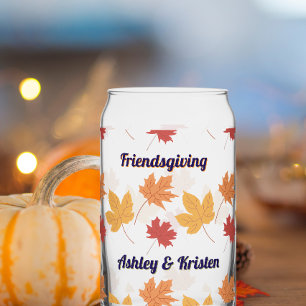 Rustic Fall Friendsgiving Custom Names Can Glass